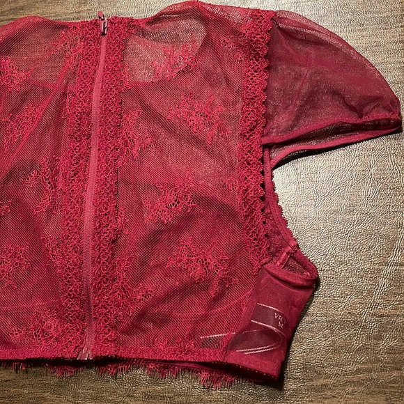 Victoria’s Secret Mesh Lacy Crop Top in Maroon Red - Picture 14 of 16